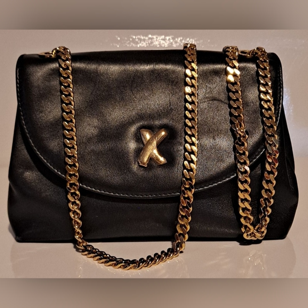 Vintage Black Leather Paloma Picasso X Gold Chain Crossbody Classic